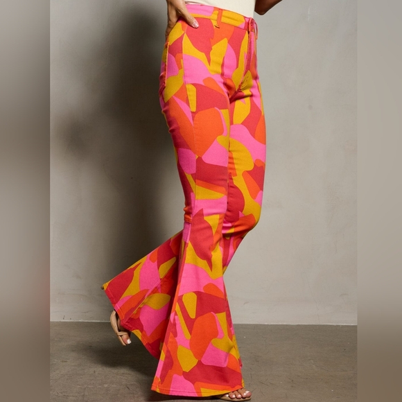 Color Me Retro Flare Leg Jeans Multi-Color High Waist Various Sizes  Peach Love - Picture 3 of 4